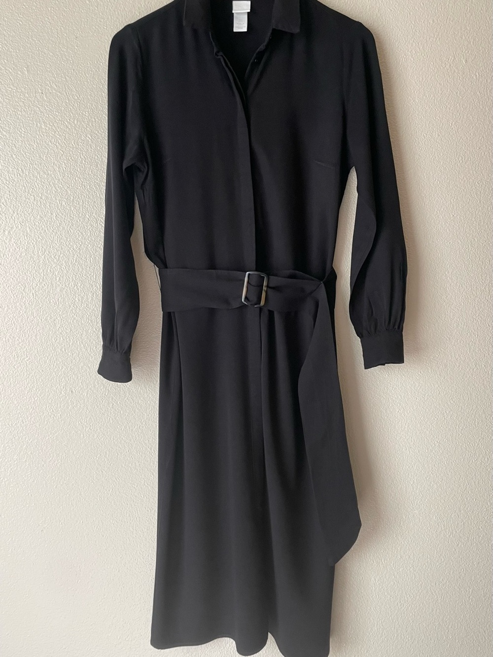 H&M Black Long-Sleeve Shirt Dress with Belt | Size 8